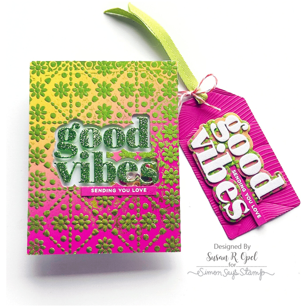Simon Says Stamp Embossing Folder Soundwaves sf377 Sunny Vibes Good Vibes Card and Tag