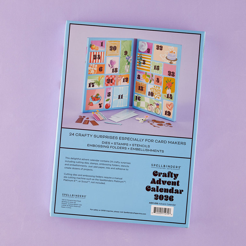 Spellbinders 2026 Crafty Advent Calendar adv-010 back of box info