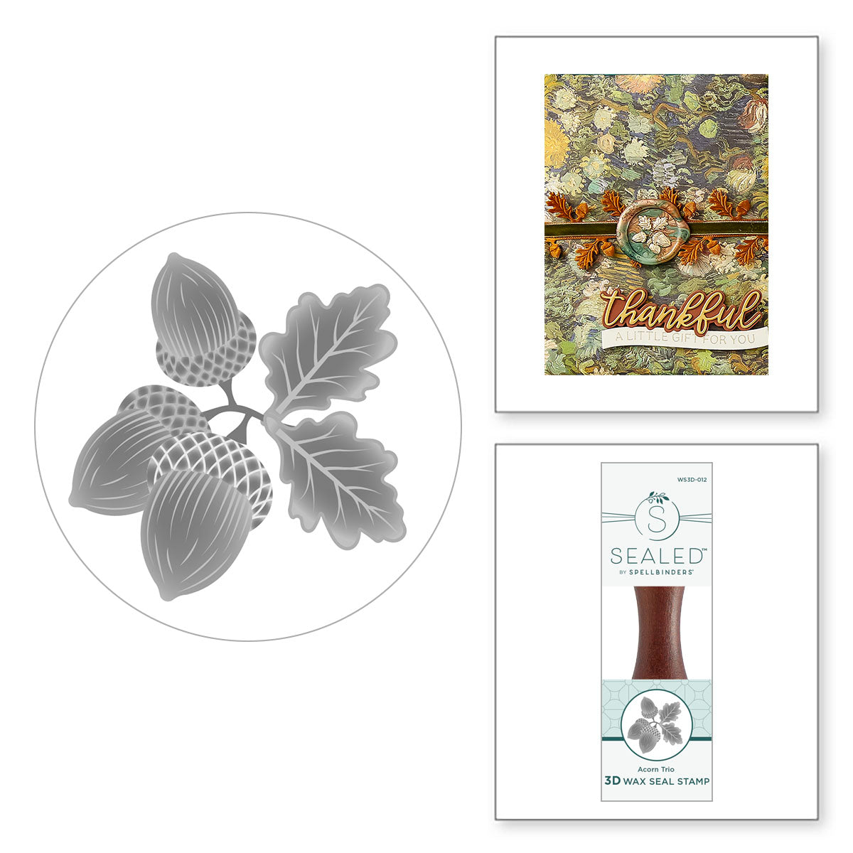 Spellbinders Acorn Trio 3D Wax Seal Stamp ws3d-012