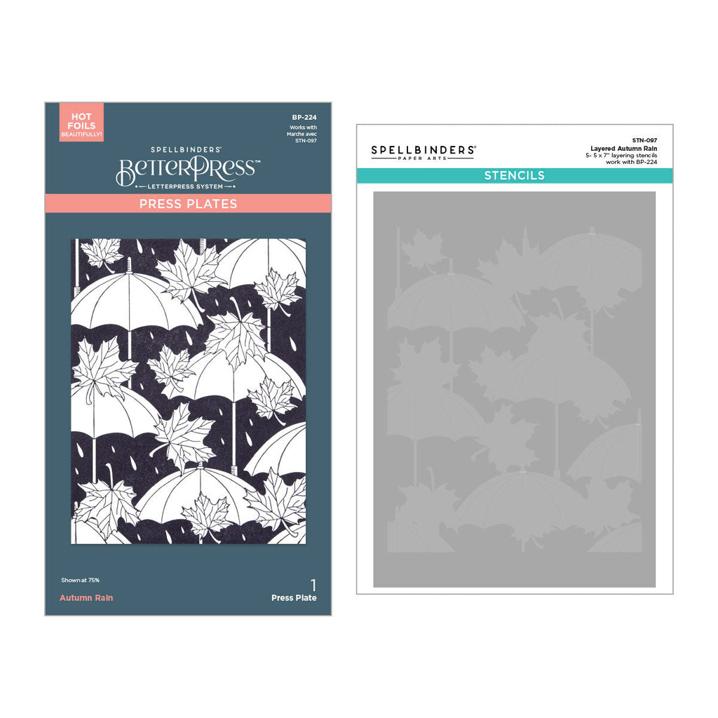 Spellbinders Autumn Rain Press Plate and Stencil Set bd-0897