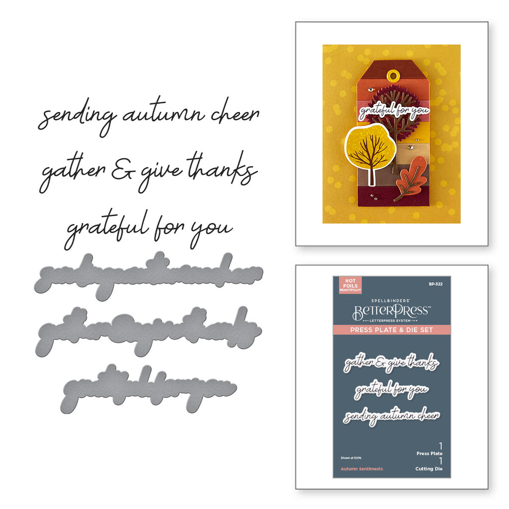 Spellbinders Autumn Sentiments BetterPress Plate and Die Set bp-322