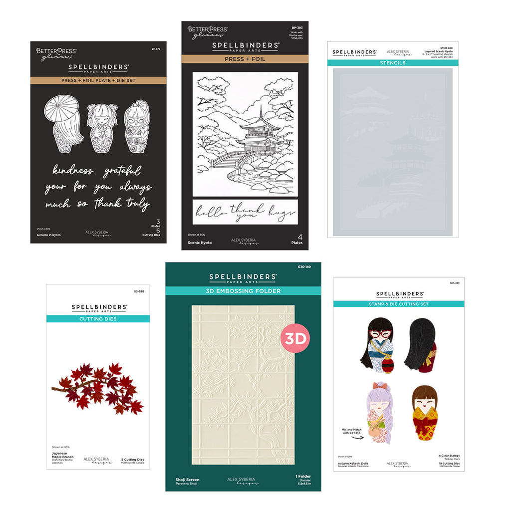 Spellbinders Autumn in Kyoto Curated Stamp, Die, Press and Foil, Stencil and Folder Set bd-1127