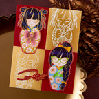 Spellbinders Autumn in Kyoto Press and Foil Plate and Die Set bp-379 green glasses blue dress with pink flowers hello card