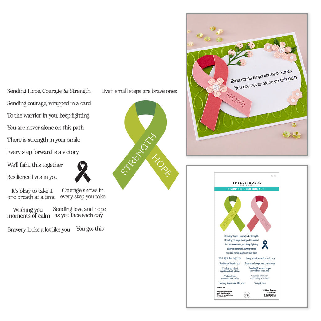 Spellbinders Awareness Ribbon and Sentiments Stamp and Die Set sds-216
