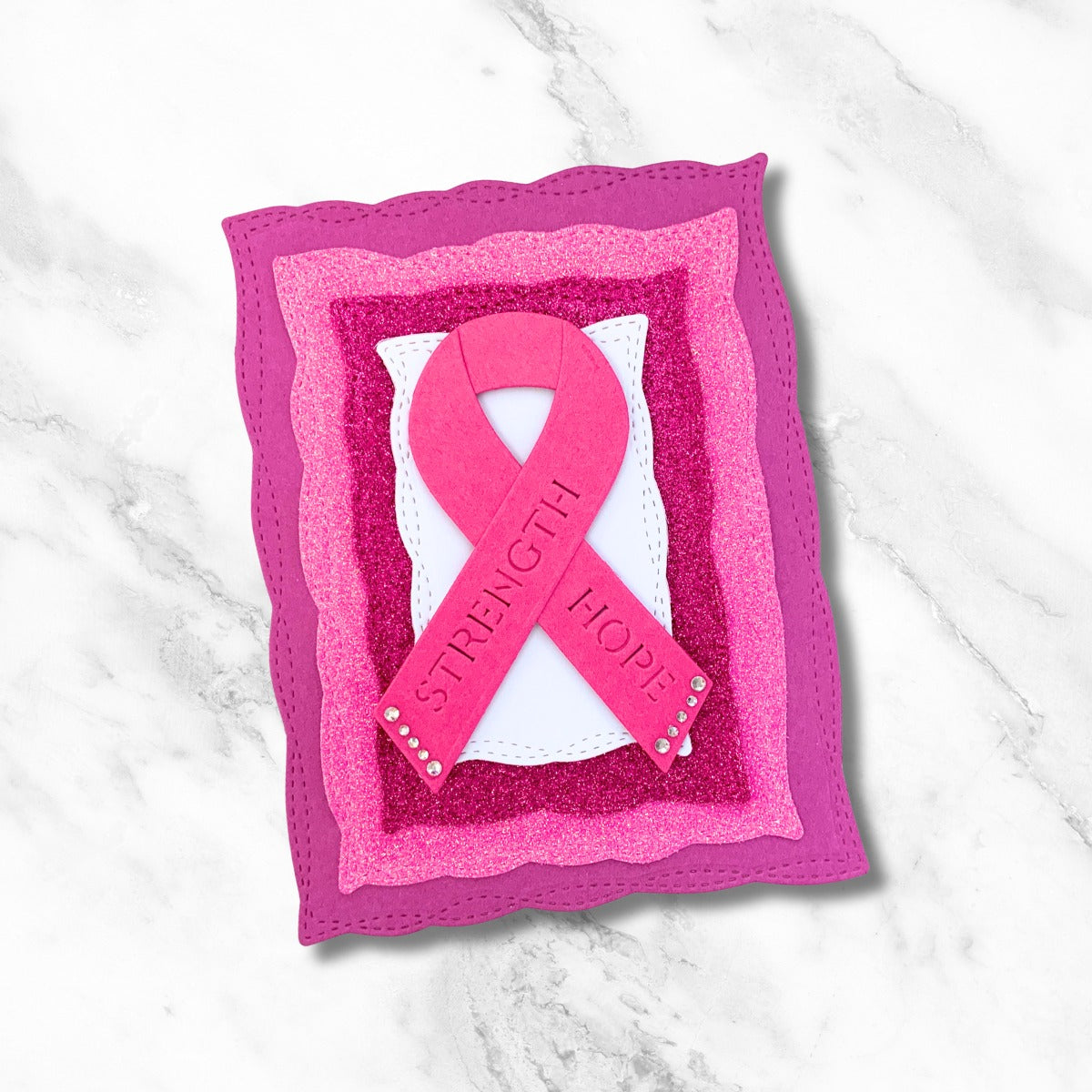 Spellbinders Awareness Ribbon and Sentiments Stamp and Die Set sds-216 pink ribbon
