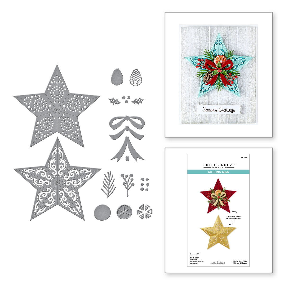 Spellbinders Barn Star Wreath Etched Dies s5-700
