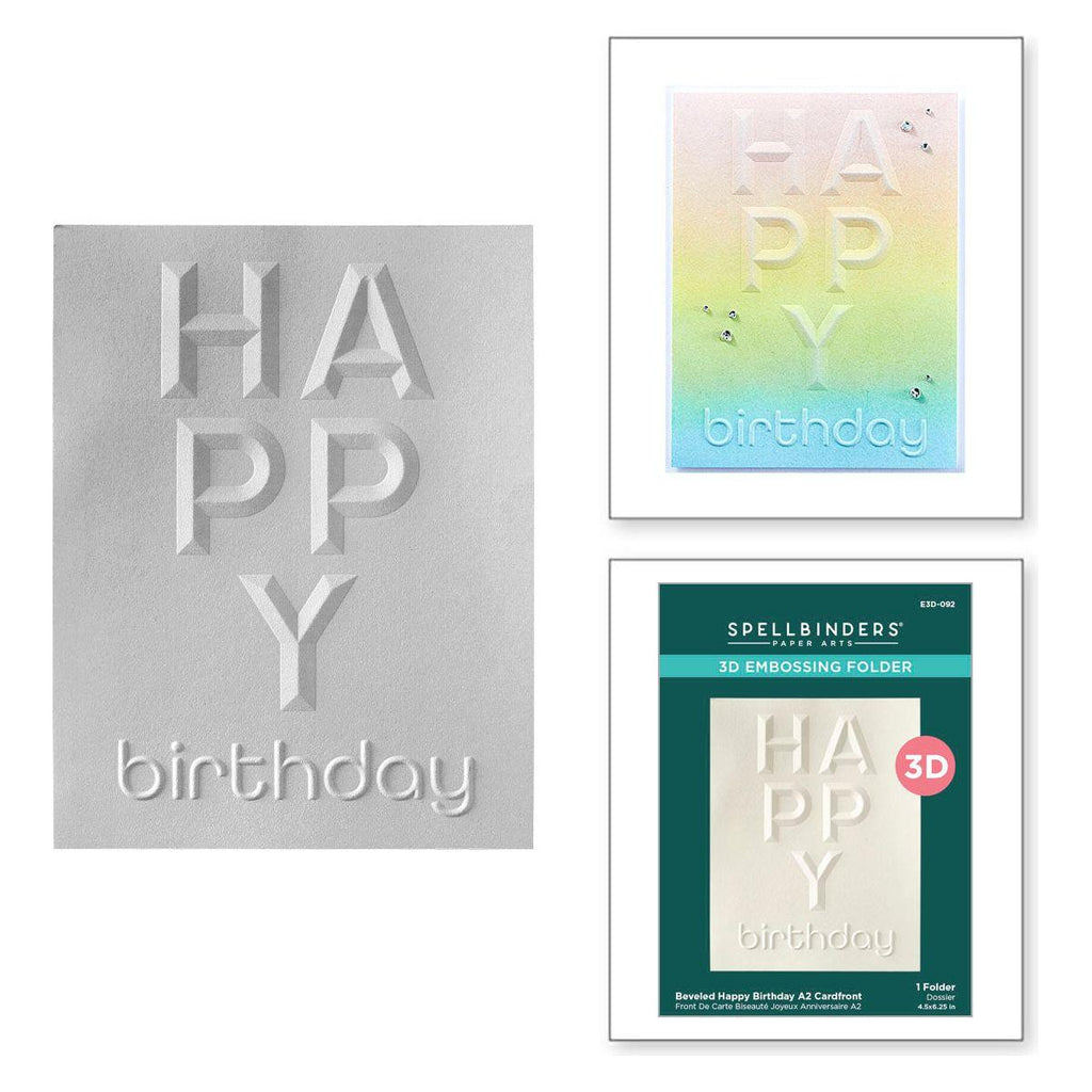 Spellbinders Beveled Happy Birthday A2 Cardfront 3D Embossing Folder e3d-092