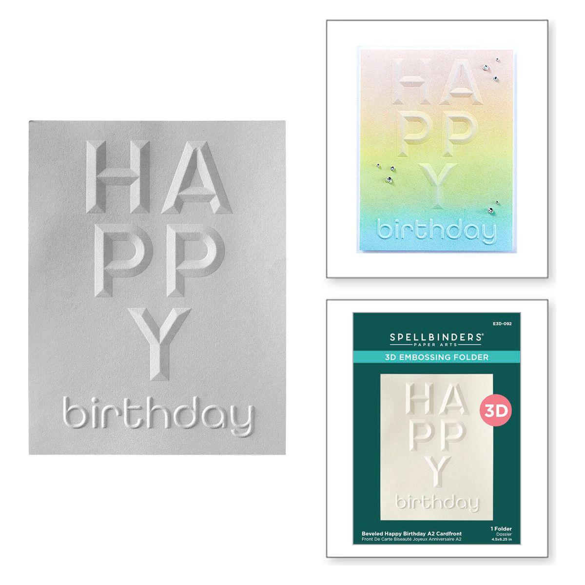 Spellbinders Beveled Happy Birthday A2 Cardfront 3D Embossing Folder e3d-092