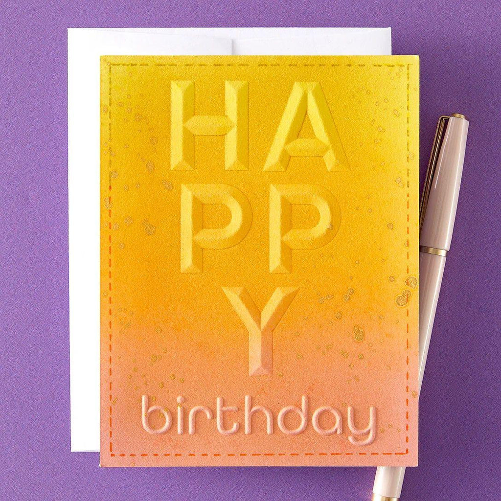 Spellbinders Beveled Happy Birthday A2 Cardfront 3D Embossing Folder e3d-092 orange