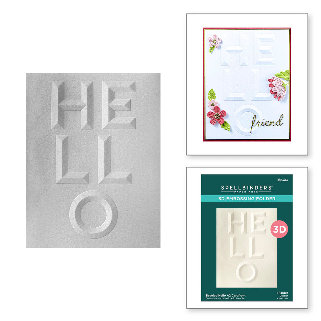 Spellbinders Beveled Hello A2 Cardfront 3D Embossing Folder e3d-090