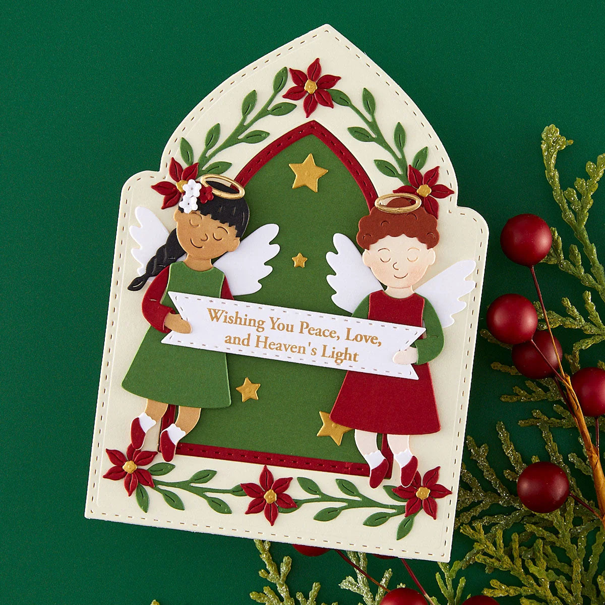 Spellbinders Bibi's Little Blessings I Want it All Stamp and Die Set bd-1125 angels gold stars wishing you peace card