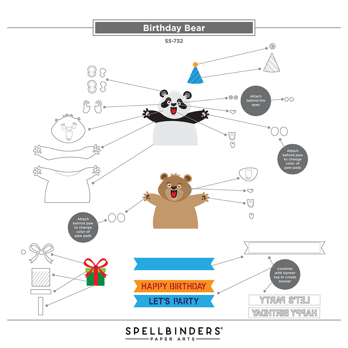 Spellbinders Birthday Bear Etched Dies s5-732 guide