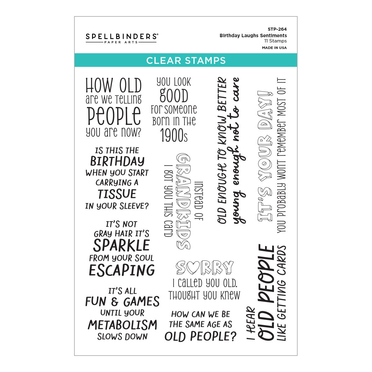Spellbinders Birthday Laughs Sentiments Clear Stamp Set stp-264