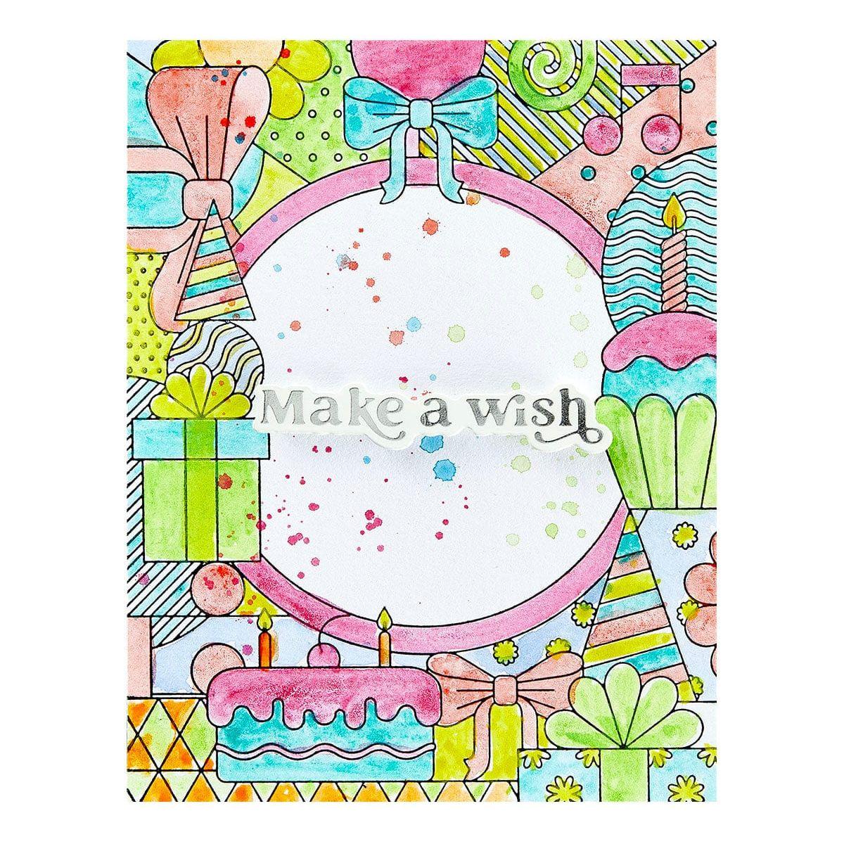 Spellbinders Birthday Sentiments Press and Foil Plate and Die Set bp-392 birthday cakes bows birthday hats make a wish card