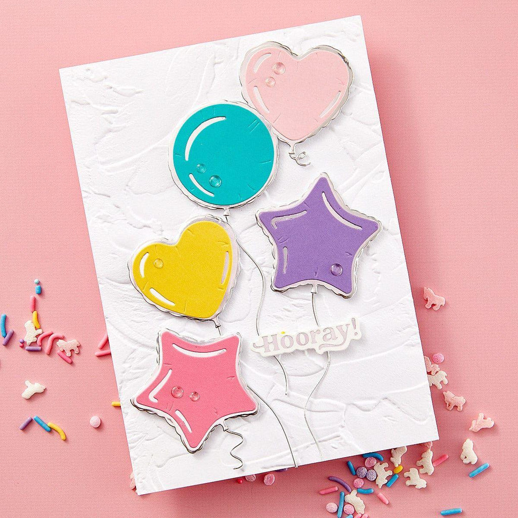 Spellbinders Birthday Sentiments Press and Foil Plate and Die Set bp-392 colored balloons hooray card