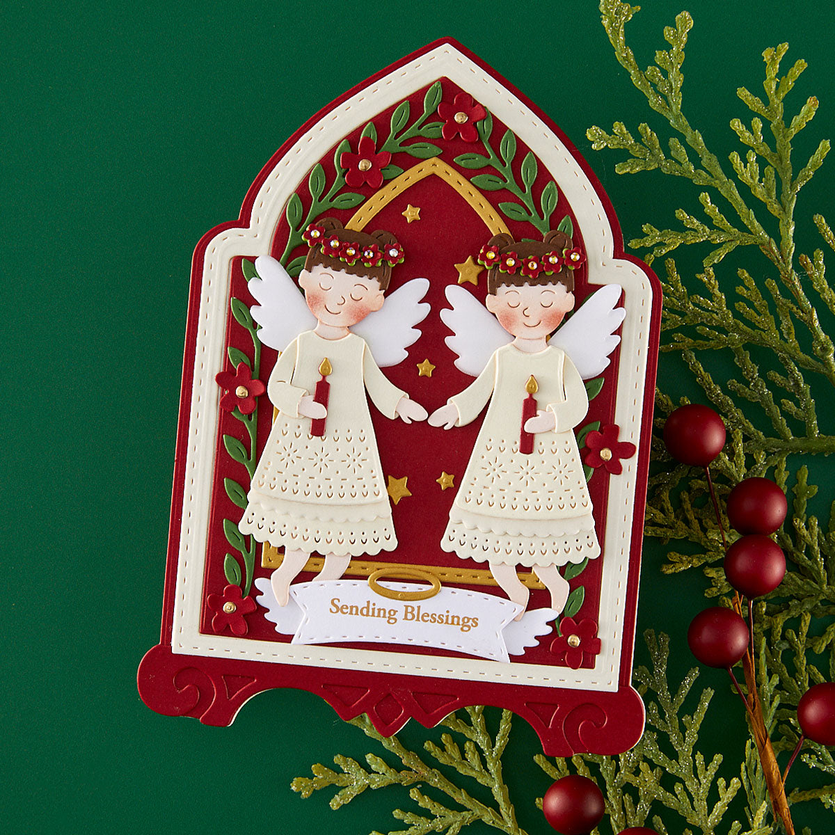 Spellbinders Blessing Angels Etched Dies s4-1555 candles stars garland border sending blessings card