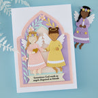 Spellbinders Blessing Angels Etched Dies s4-1555 girl angels flower headbands pink dress friends card