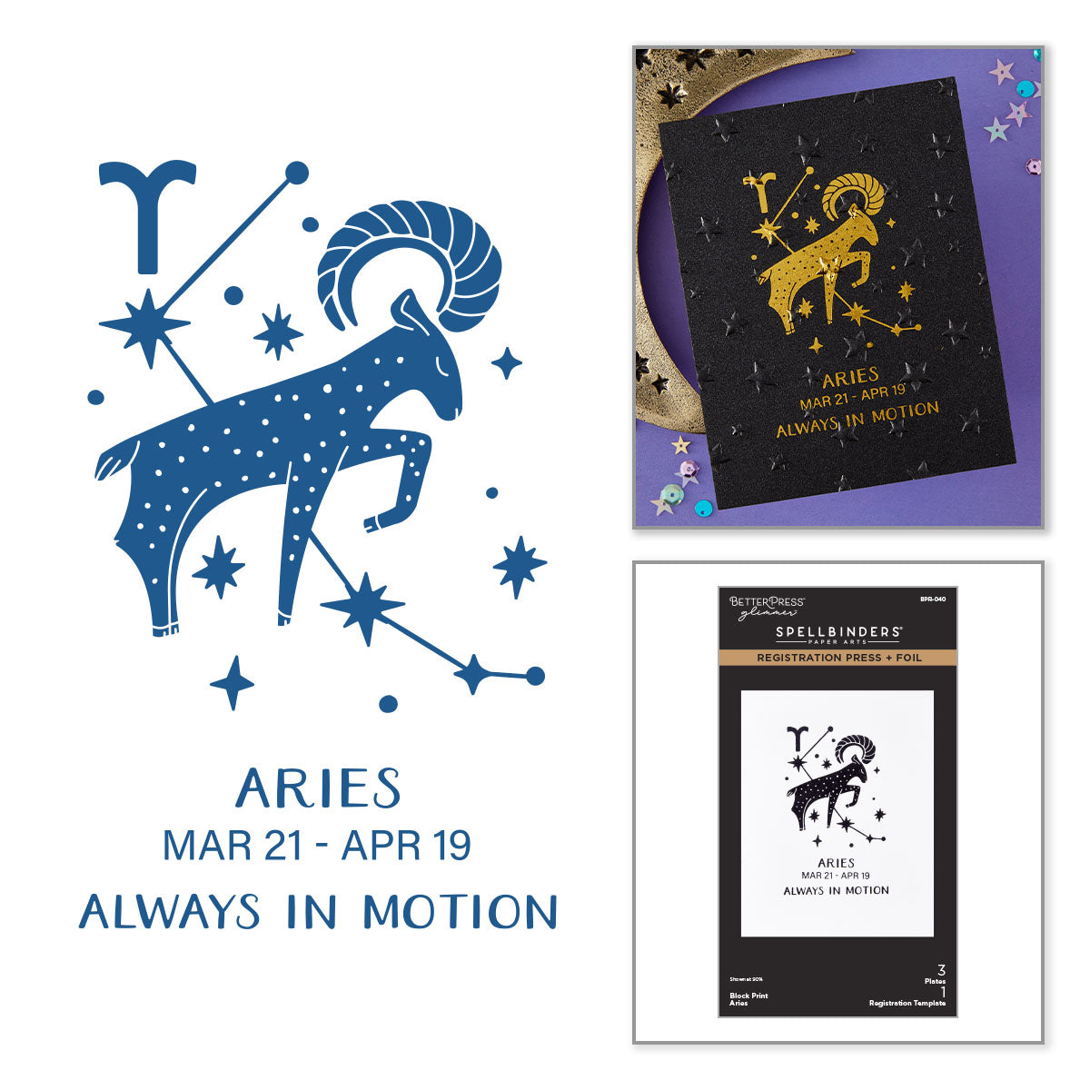Spellbinders Block Print Aries Registration Press and Foil Plate bpr-040