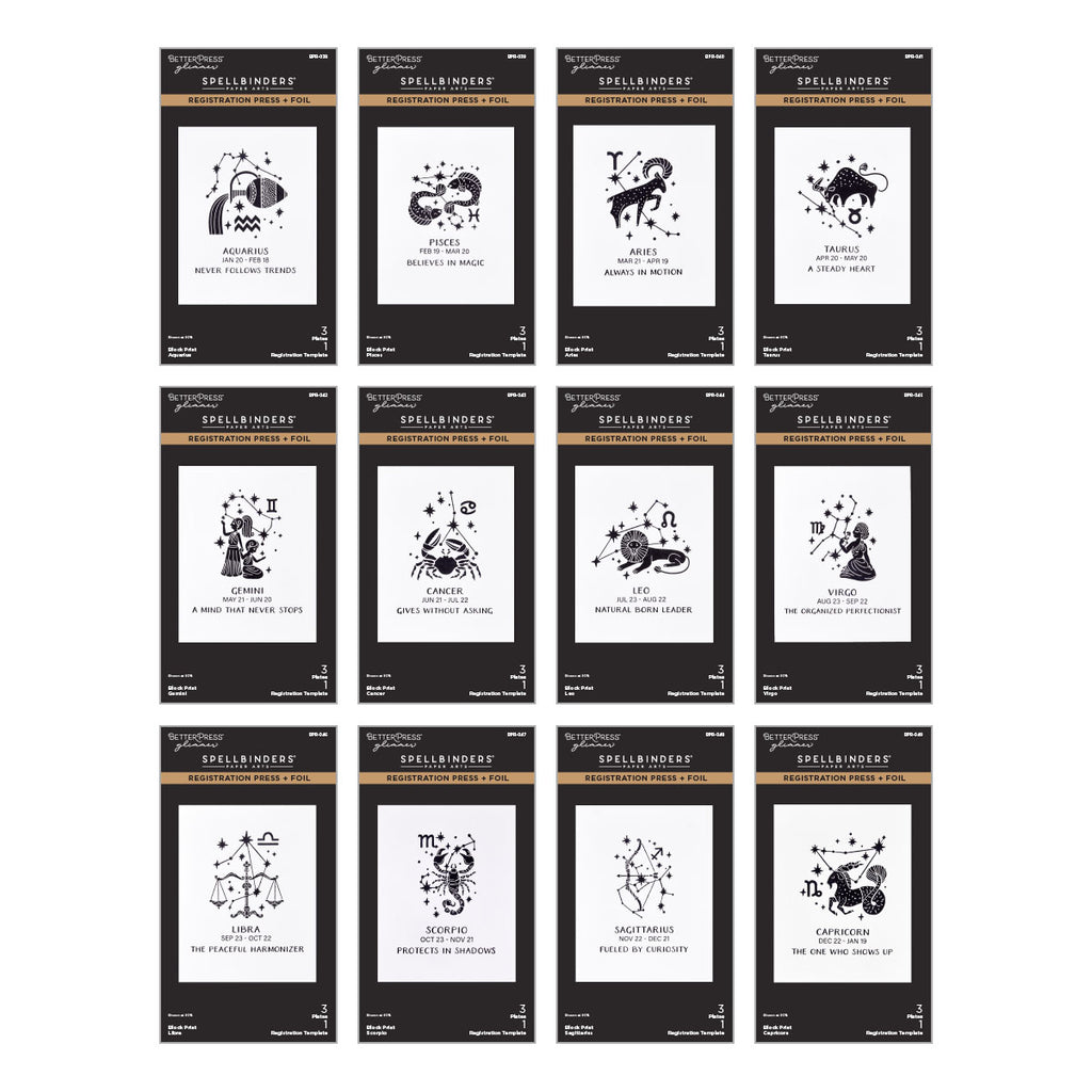 Spellbinders Block Print Zodiacs Registration Press and Foil Bundle
