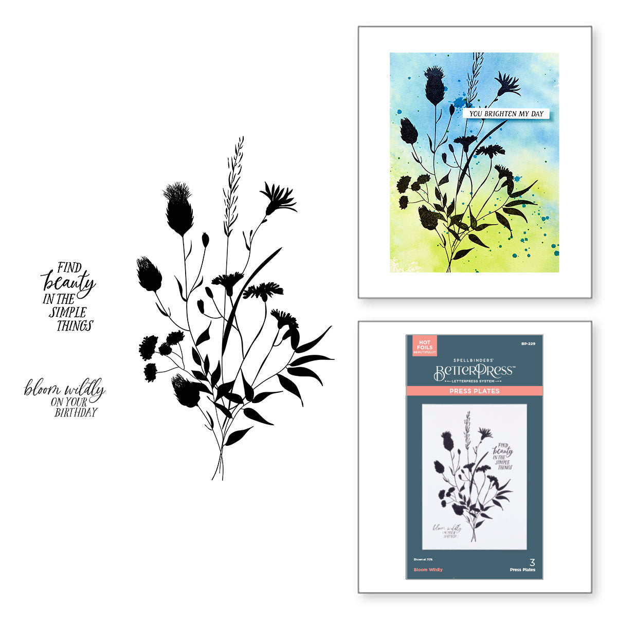 Spellbinders Bloom Wildly BetterPress Plate bp-229