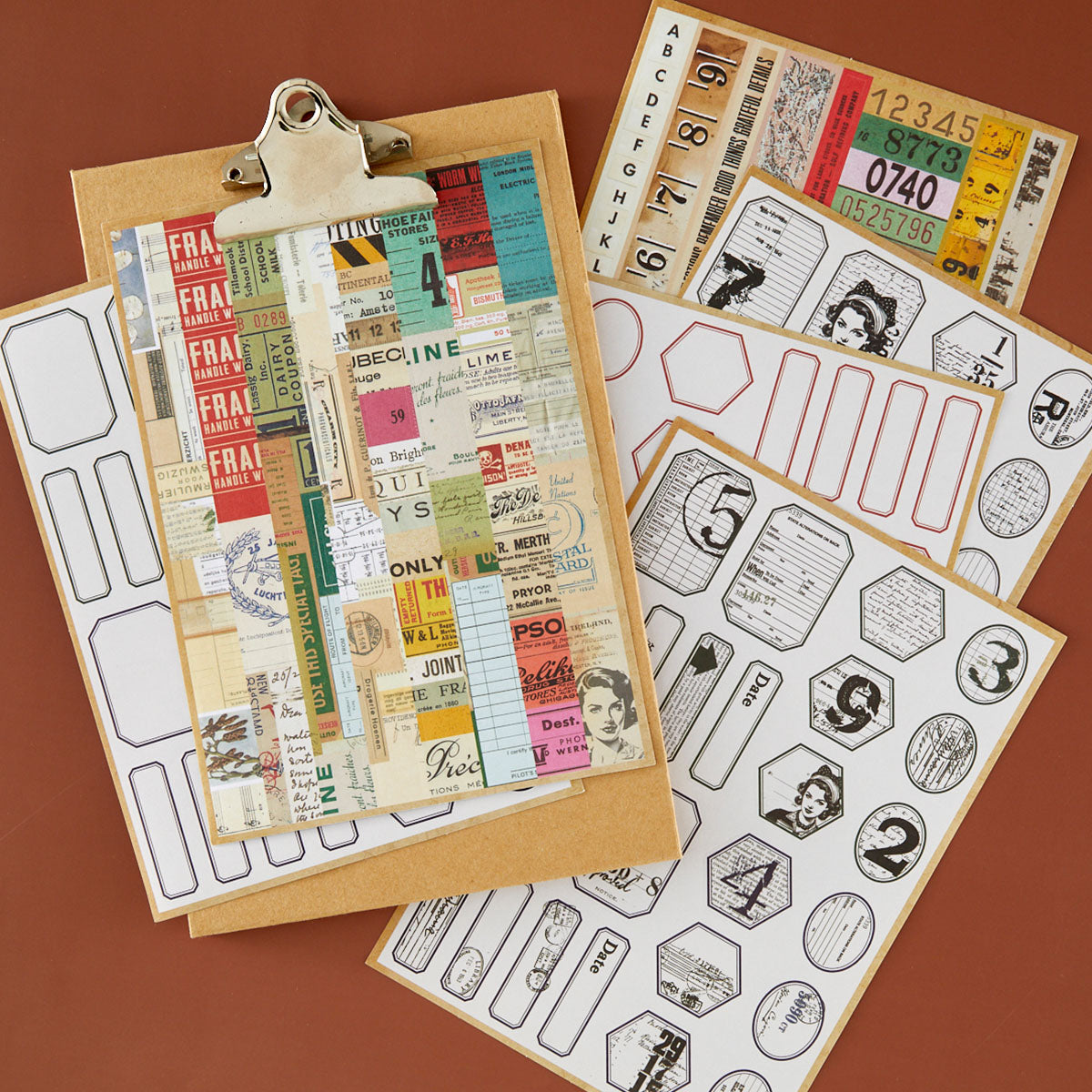 Spellbinders Book 10 Borders and Labels Matte Stickers scse-039 clipboard with papers 