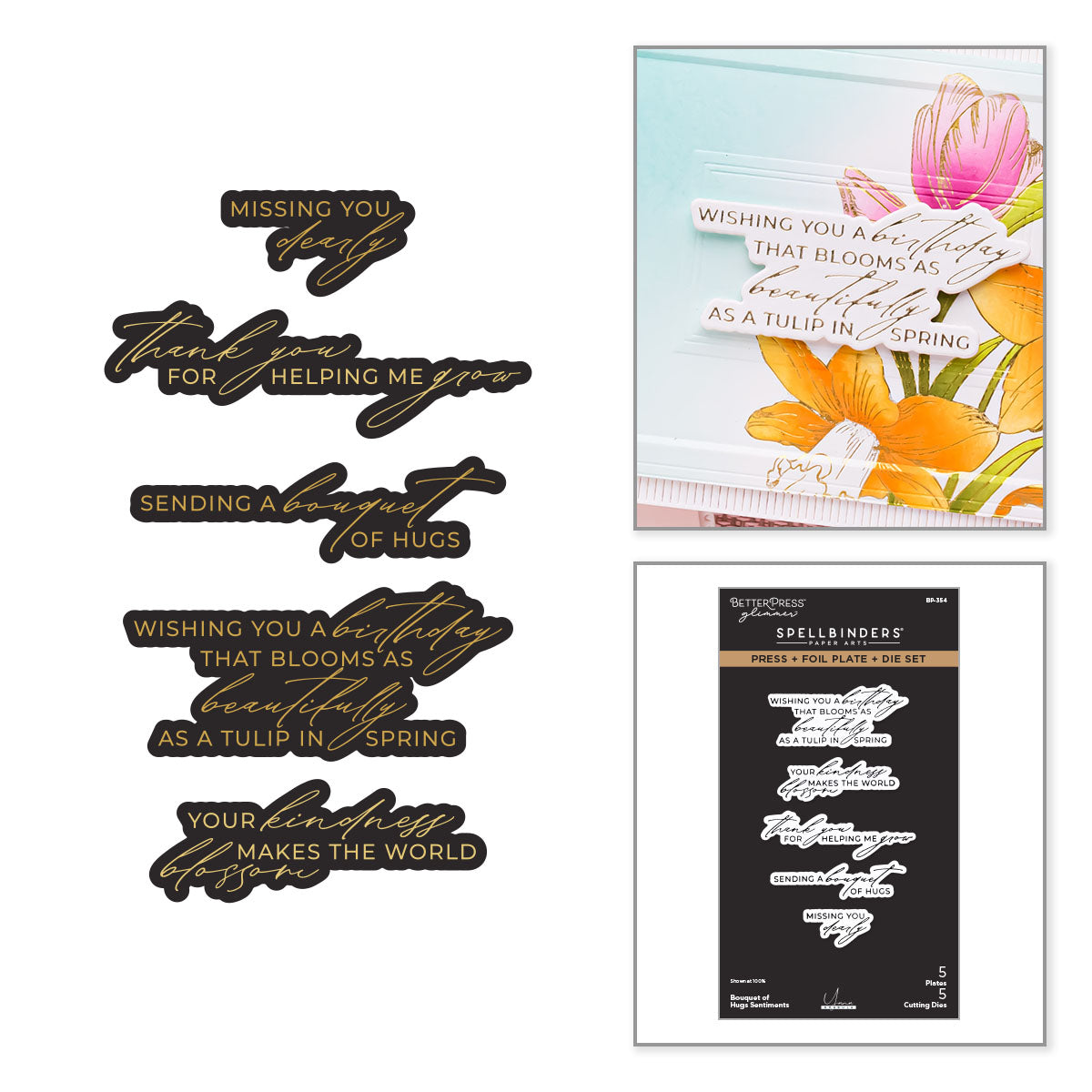 Spellbinders Bouquet of Hugs Sentiments Press and Foil Plate Die Set bp-354