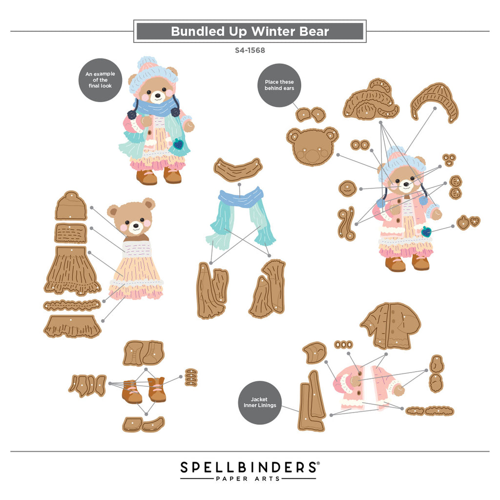 Spellbinders Bundled Up Winter Bear Etched Dies s4-1568 assembly guide
