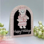 Spellbinders Bundled Up Winter Bear Etched Dies s4-1568 pink dress scarf happy holidays card bonnie crane