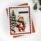 Spellbinders Bundled Up Winter Bear Etched Dies s4-1568 red hat christmas tree pink poinsettia flower red scarf  oh what fun card