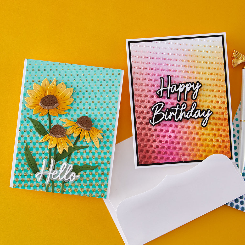 Spellbinders Cascading Coneflowers Folder, Stencil, and Die Bundle happy birthday