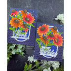 Spellbinders Cascading Coneflowers Folder, Stencil, and Die Bundle orange flowers dot background card | color-code:ALT01