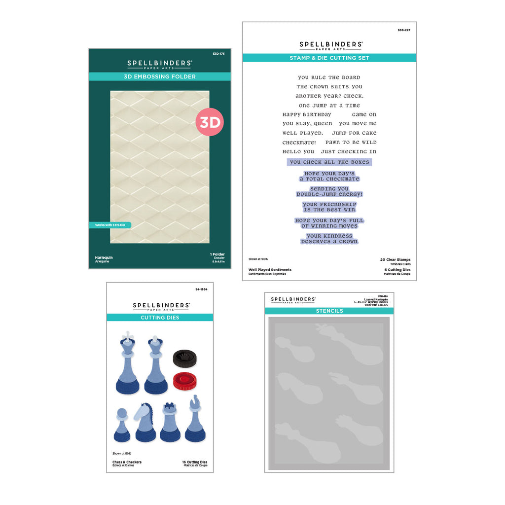 Spellbinders Checkmate Die, Stamp, Folder and Stencil Bundle
