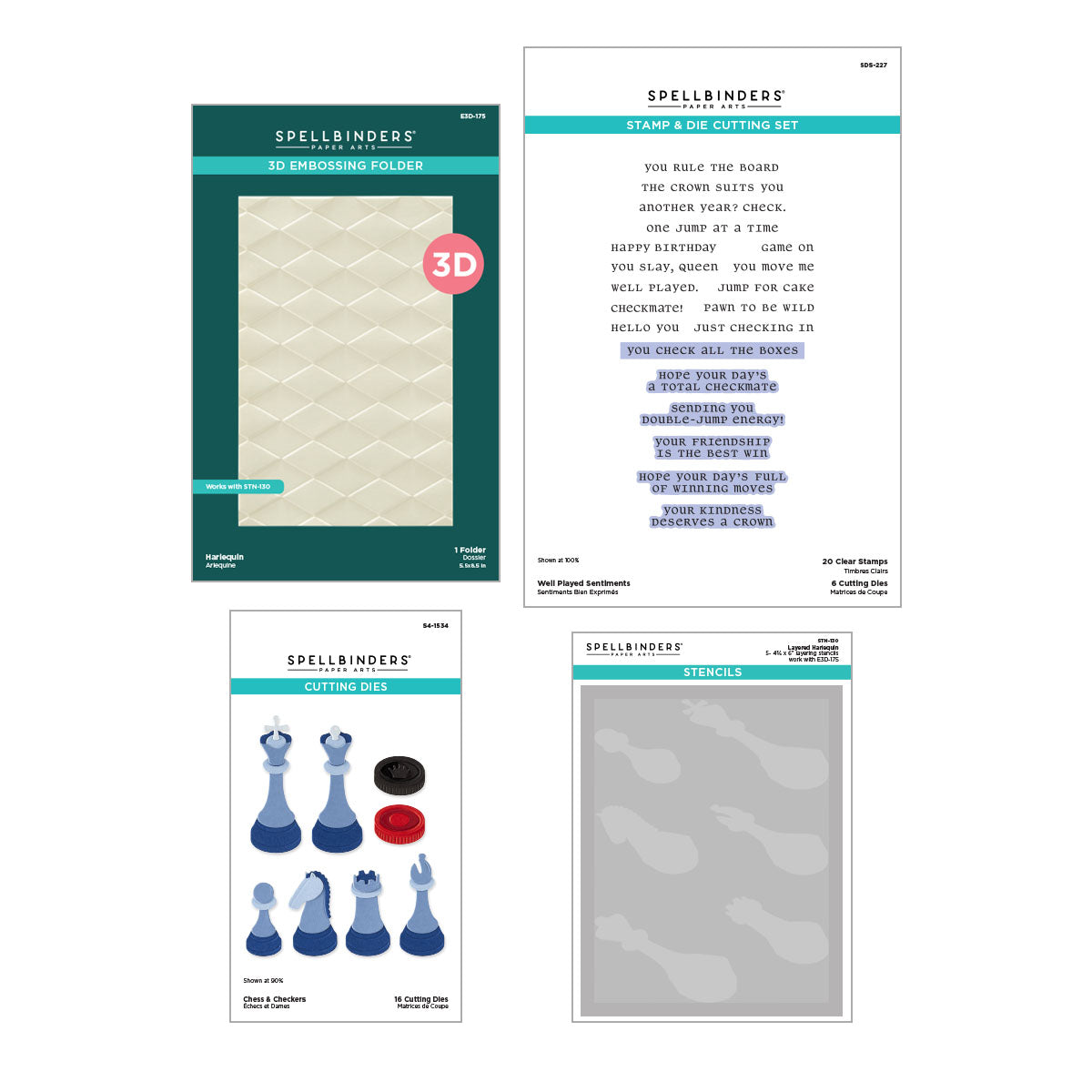 Spellbinders Checkmate Die, Stamp, Folder and Stencil Bundle