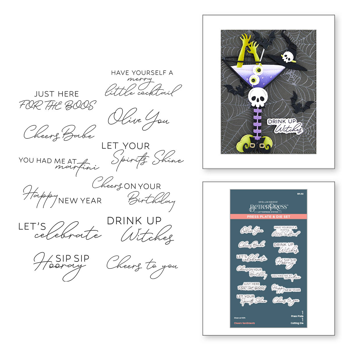 Spellbinders Cheers Sentiments Press Plate and Die Set bp-212