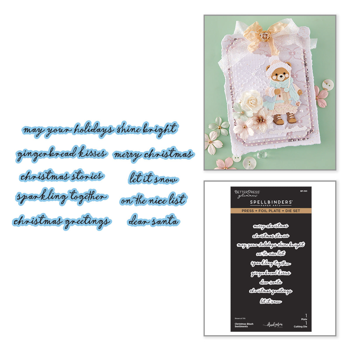 Spellbinders Christmas Blush Sentiments Press and Foil Plate and Die Set bp-393