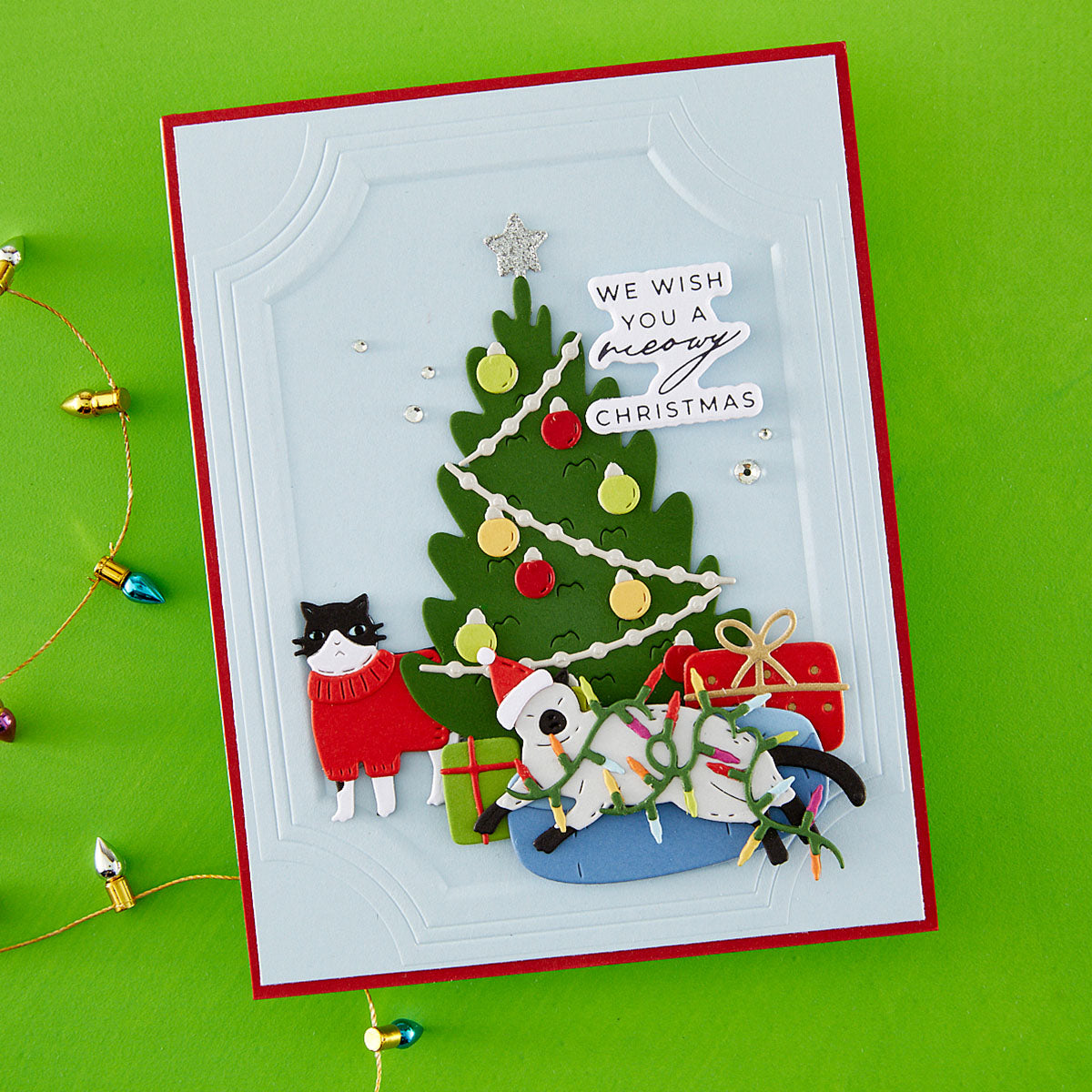 Spellbinders Christmas Cats Die Bundle cats tangled in christmas lights