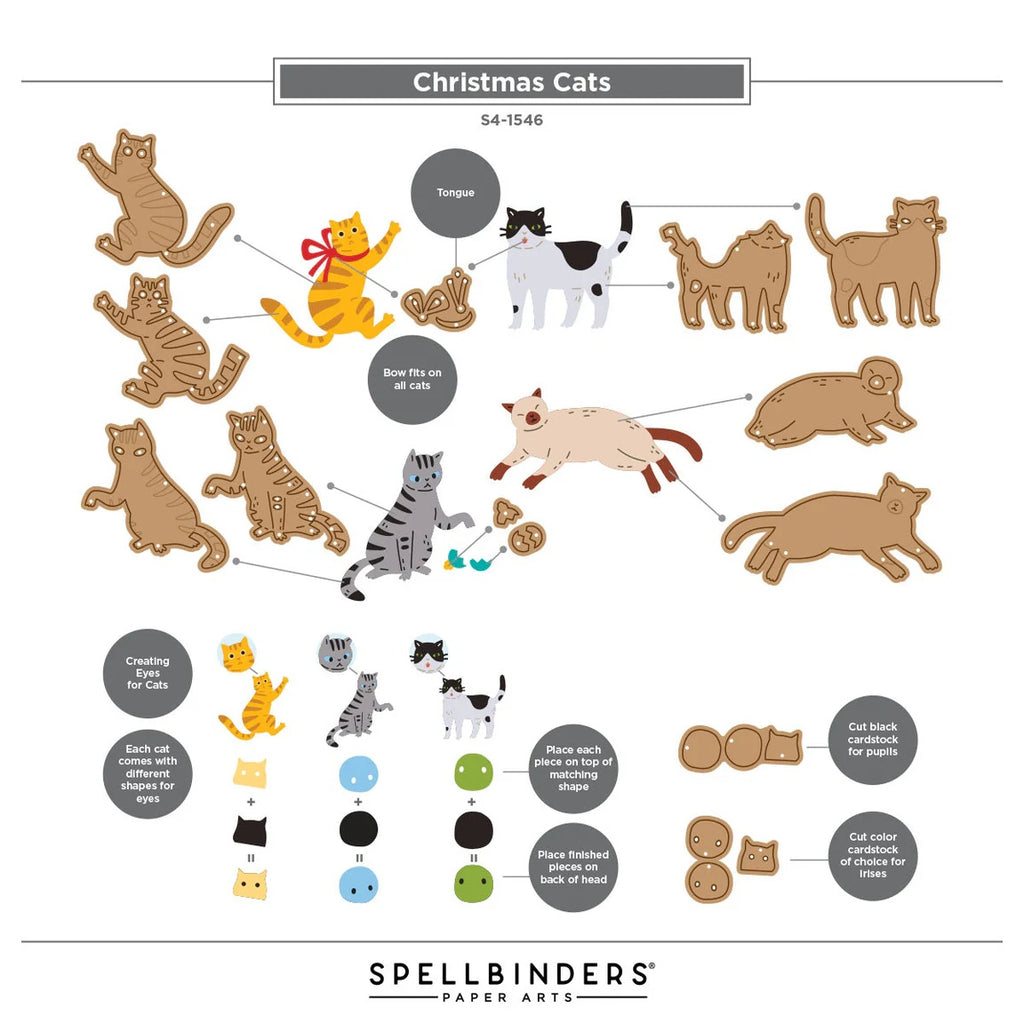 Spellbinders Christmas Cats Etched Dies s4-1546 contents inside