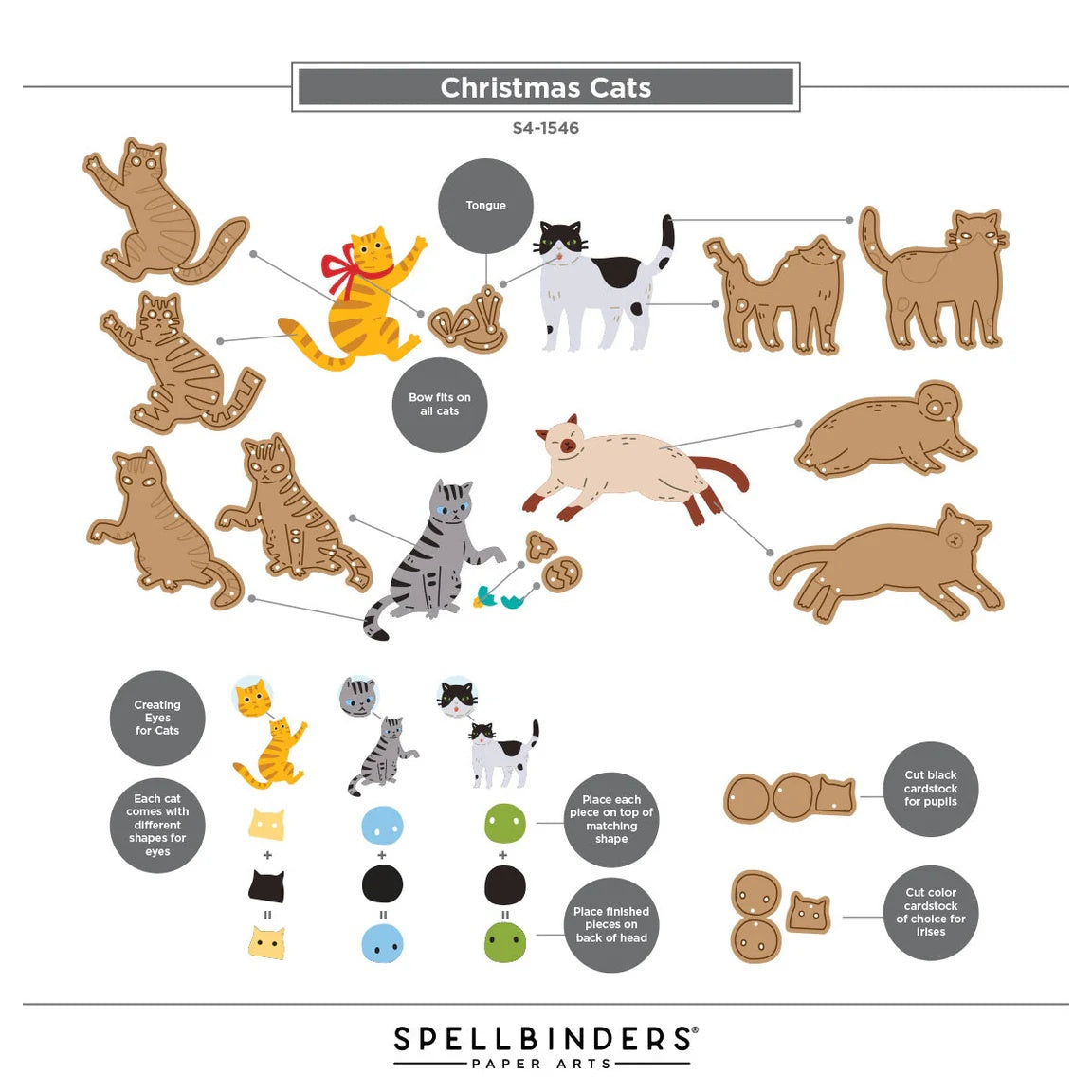 Spellbinders Christmas Cats Etched Dies s4-1546 contents inside