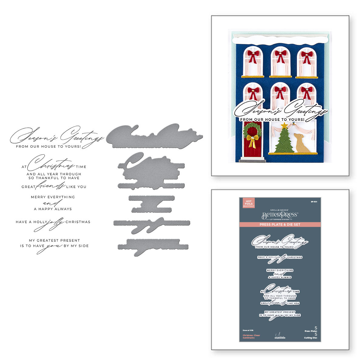 Spellbinders Christmas Cheer Sentiments BetterPress Plate and Die Set bp-305