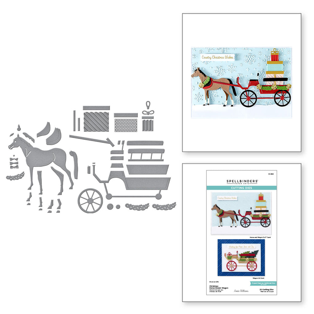 Spellbinders Christmas Horse Drawn Wagon Etched Dies s5-694