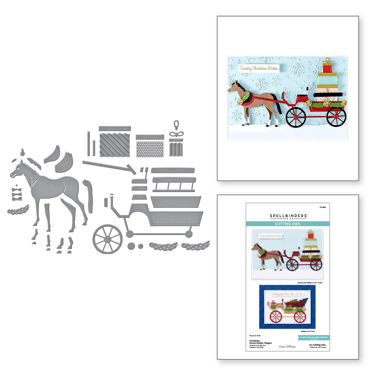Spellbinders Christmas Horse Drawn Wagon Etched Dies s5-694