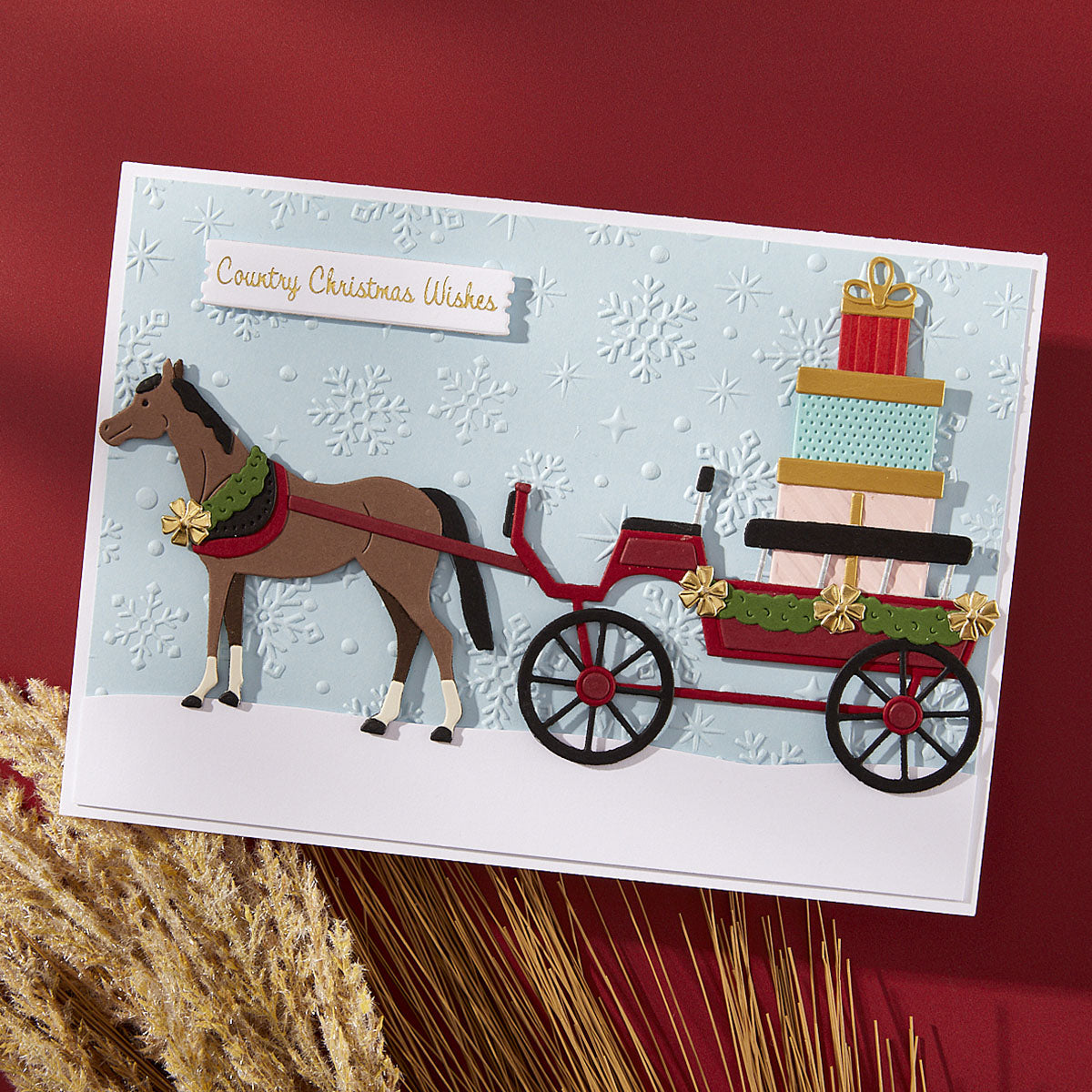 Spellbinders Christmas Horse Drawn Wagon Etched Dies s5-694 christmas wishes