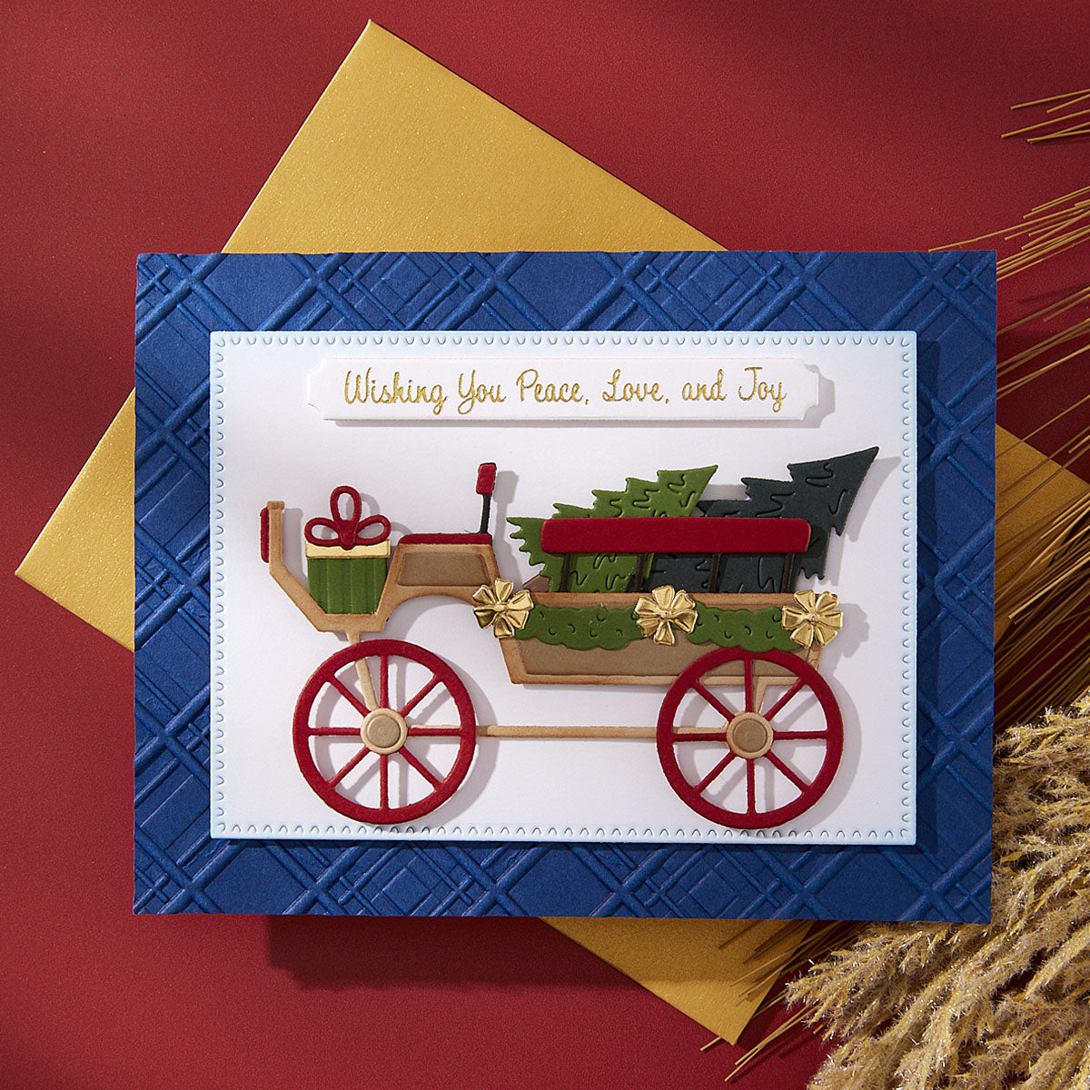 Spellbinders Christmas Horse Drawn Wagon Etched Dies s5-694 joy