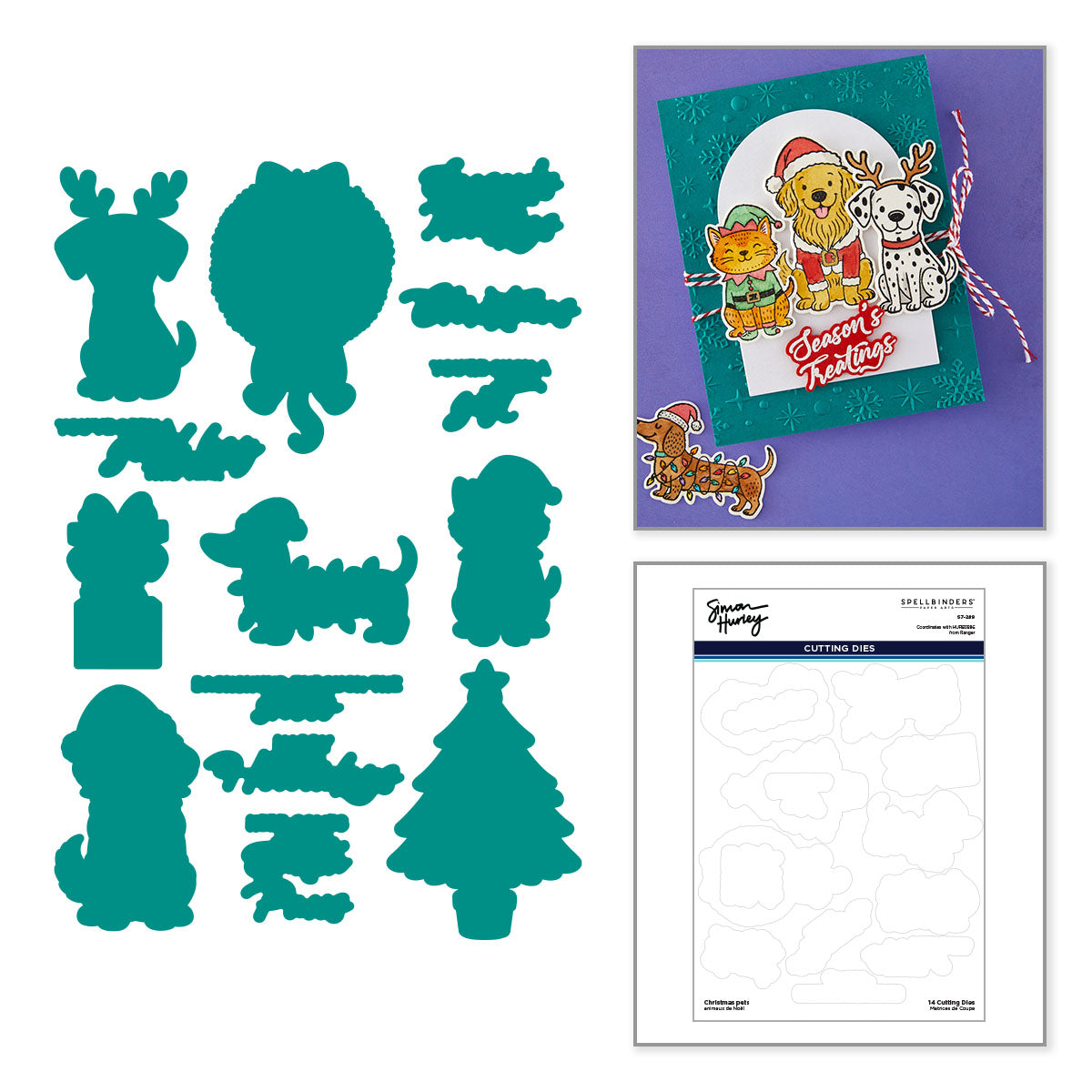 Spellbinders Christmas Pets Simon Hurley Coordinating Etched Dies s7-289