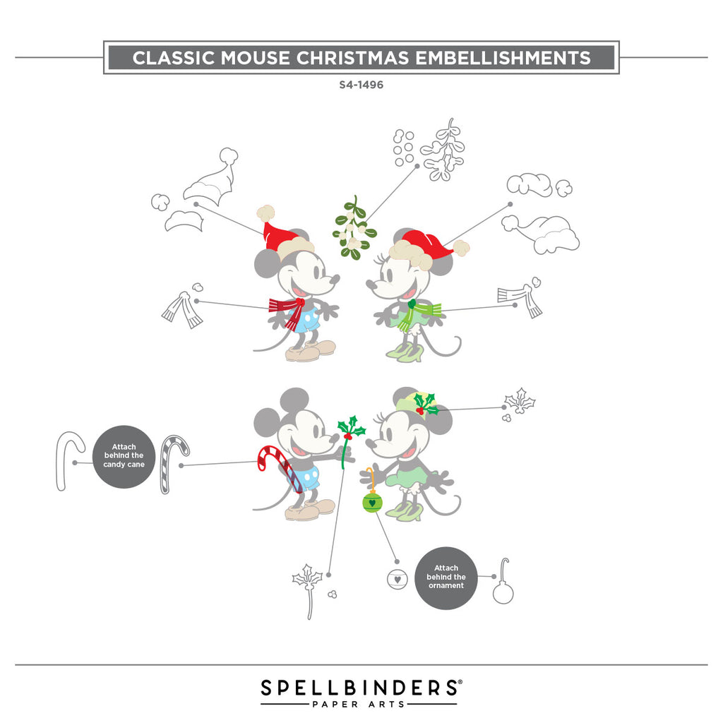 Spellbinders Classic Mouse Christmas Embellishments Etched Dies s4-1496 merry assembly