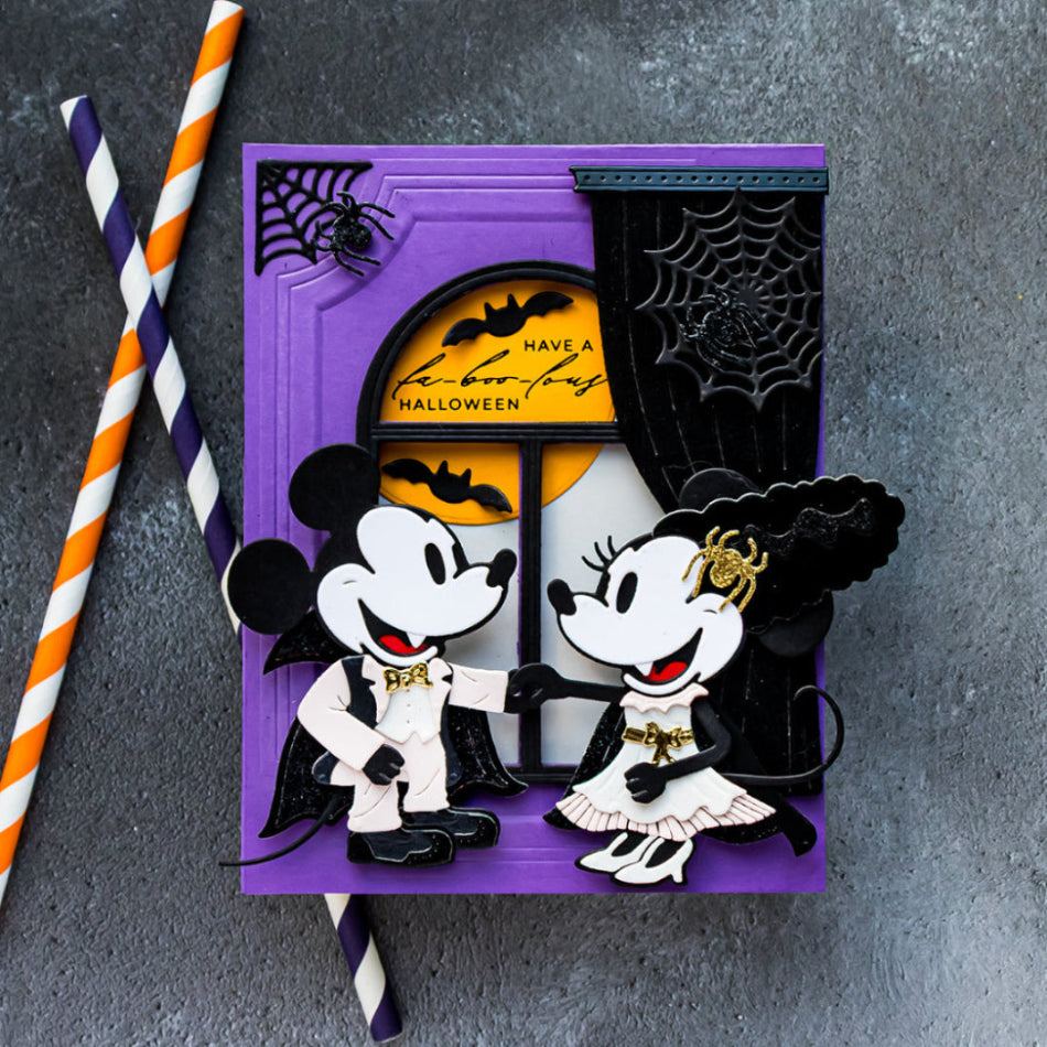 Spellbinders Classic Mouse Costume Party Etched Dies s5-774 vampire mouse suit and dress bats spiderweb halloween card yana smakula