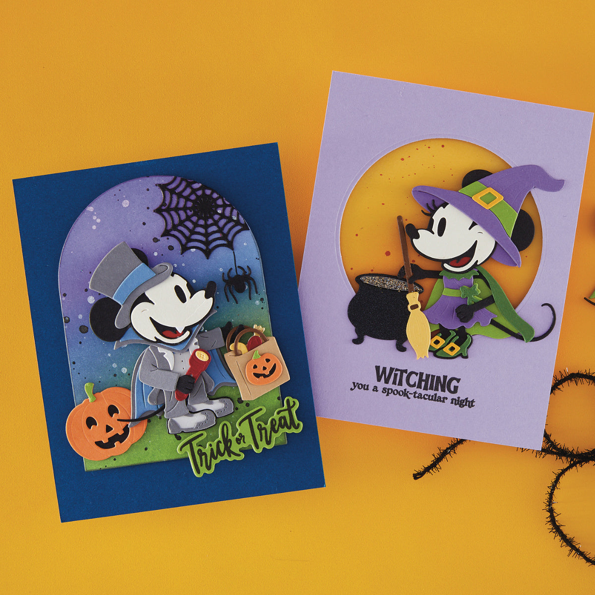 Spellbinders Classic Mouse Costume Party I Want It All Die and Stamp Set bd-1141 trick or treat mickey and minnie cards