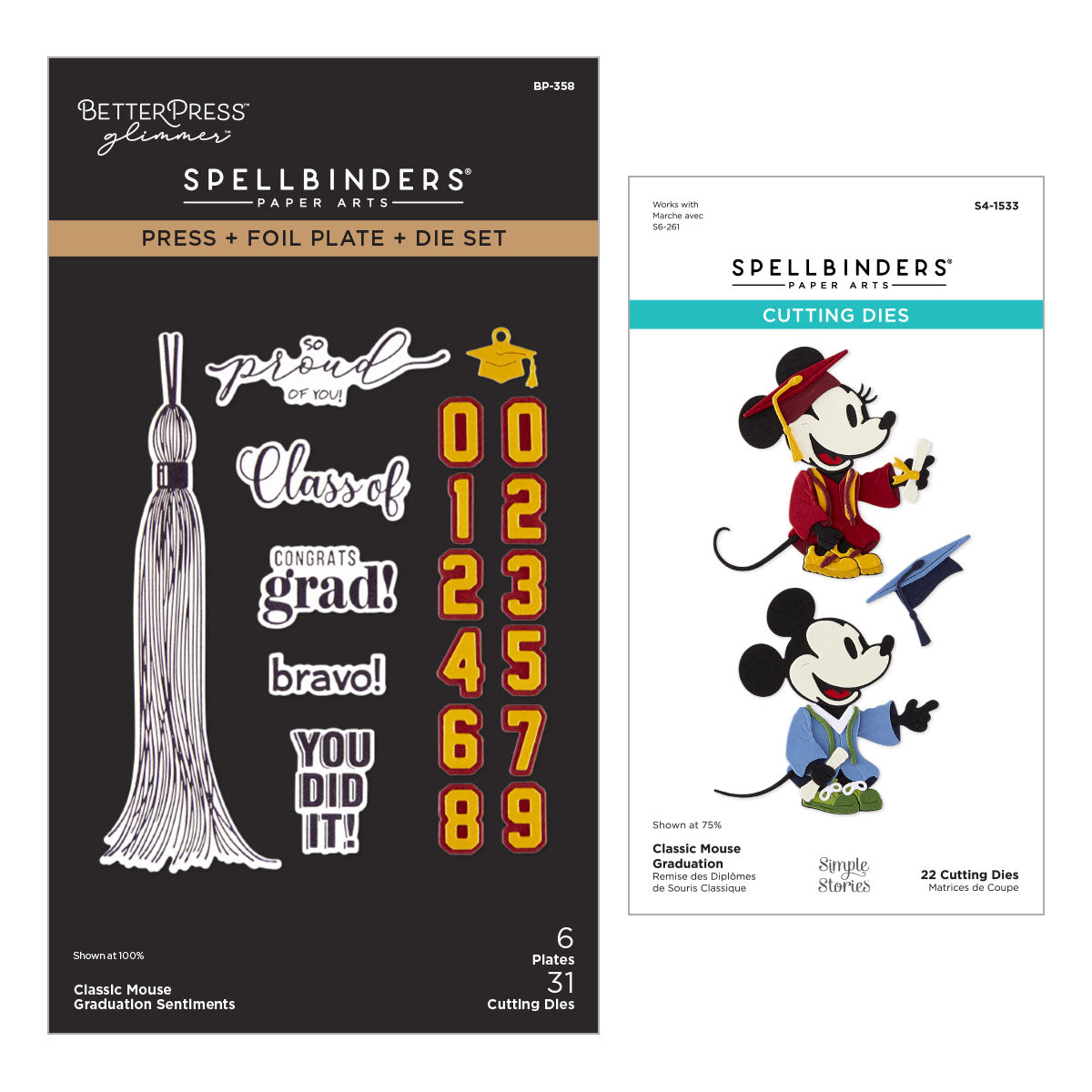 Spellbinders Classic Mouse Graduation I Want It All Press and Foil Plate and Die Bundle
