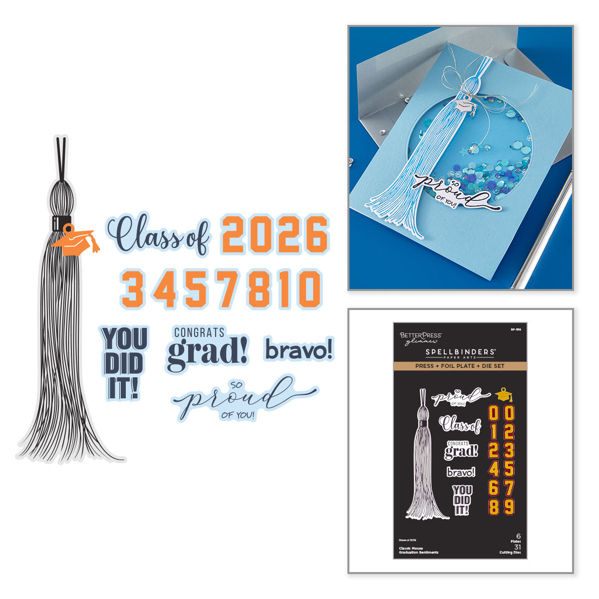 Spellbinders Classic Mouse Graduation Sentiments Press and Foil Plate and Die Set bp-358