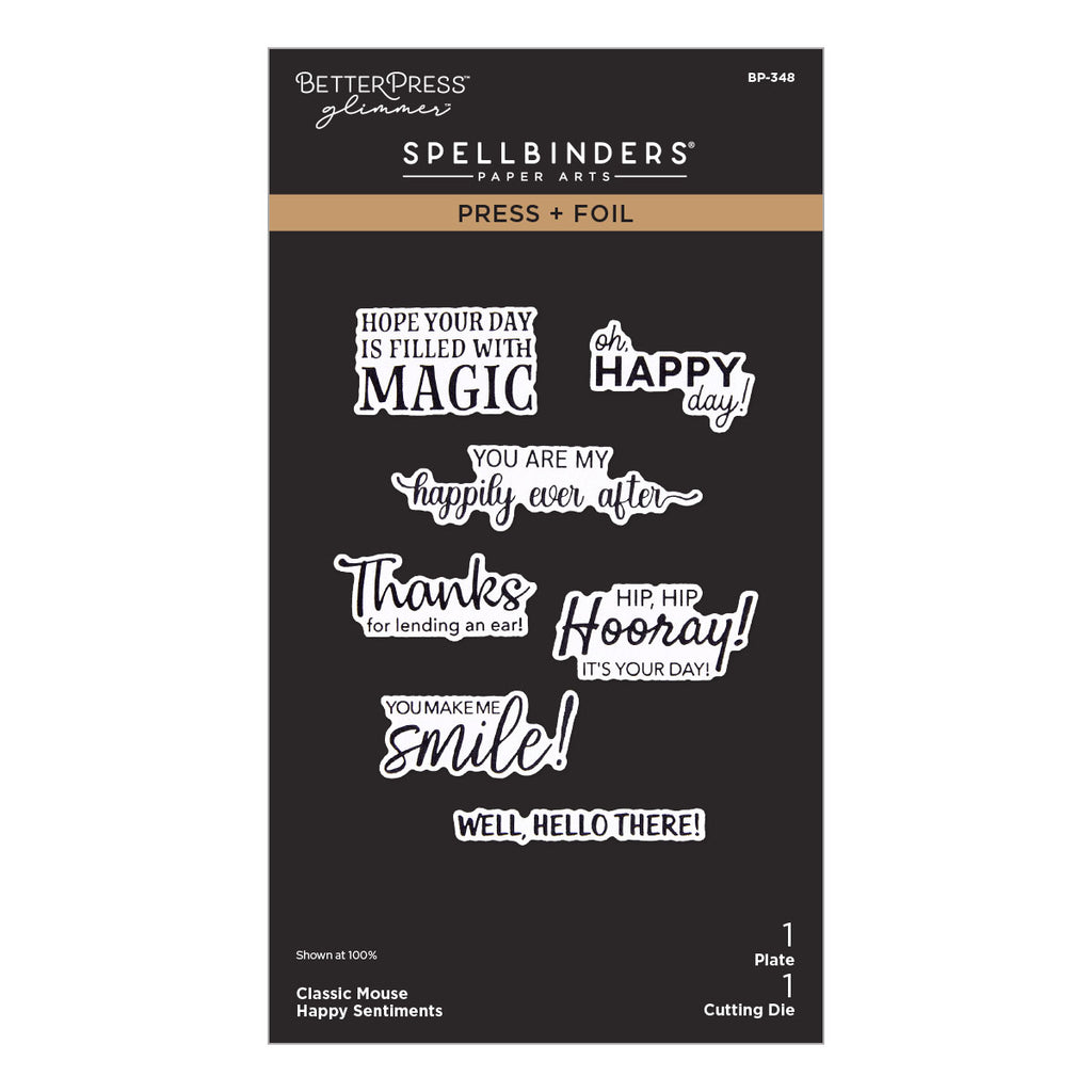 Spellbinders Classic Mouse Love Happy Sentiments Press and Foil Plate and Die Set bp-348
